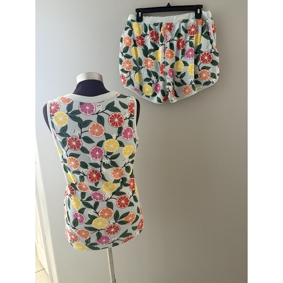 Hanna Andersson 2 Pc Pajama Short Set Size L Blue Sleeveless Cotton Citrus Fruit - Picture 3 of 16